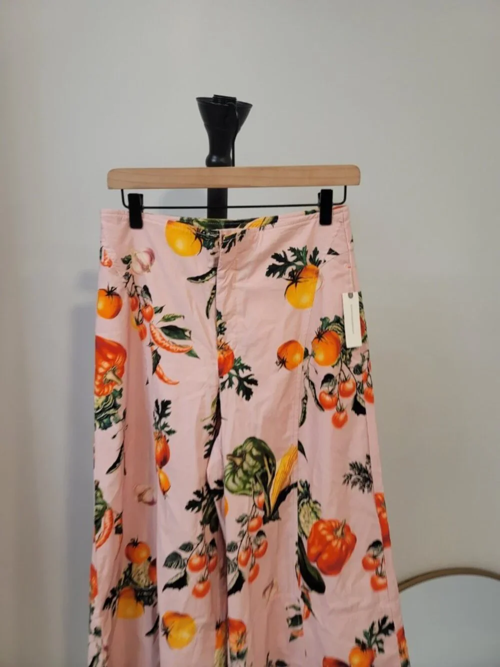 Anthropologie Maeve High-Rise Print Crop Wide-Leg Pants Pink Veggie Size 4 NWT